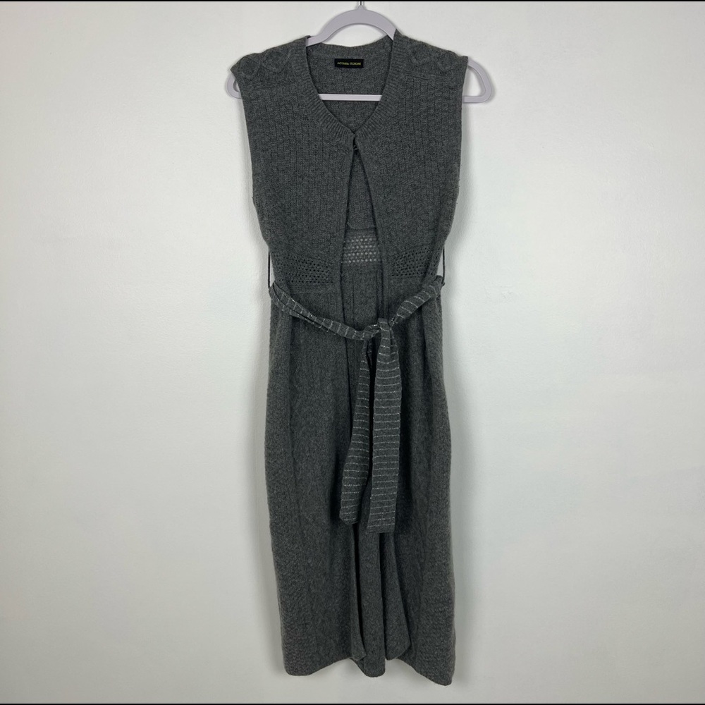 Aoyama Itchome 100% Lambs Wool Duster Sweater Sleeveless Tie Waist Size Medium